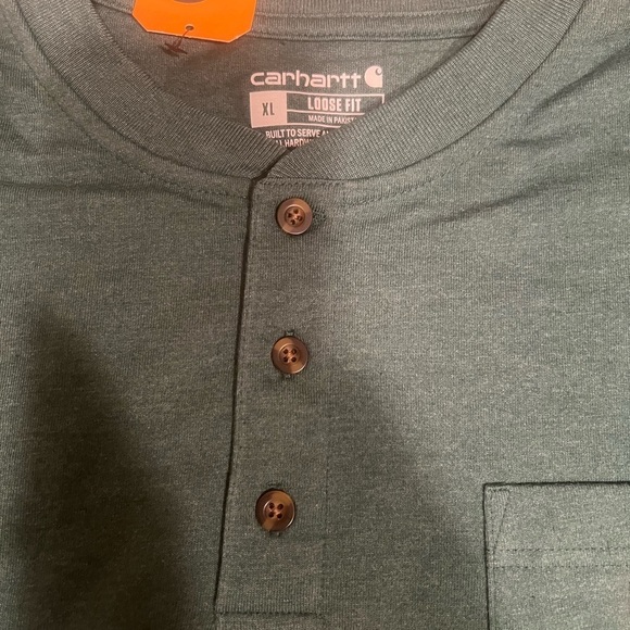 NWT Carhartt Long Sleeve Mens Xl Green Loose Fit 1/4 Button Up Henley (C4) - Picture 4 of 5